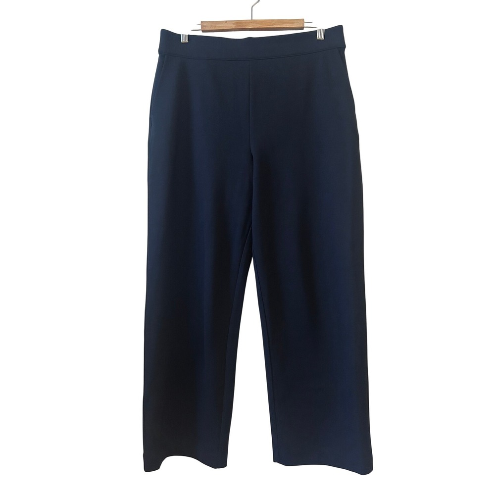 Soft Surroundings Ponte Knit Pants Sz L Black Wide Leg Pull On Pockets Office